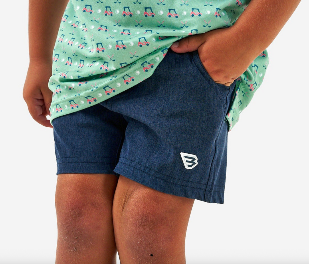 Youth Athletic Short - Heather Navy - American Flag Liner - Burlebo