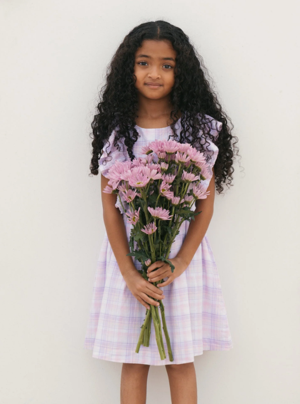 Linen Lavender Flutter Sleeve Pinafore Dress - Hope & Henry