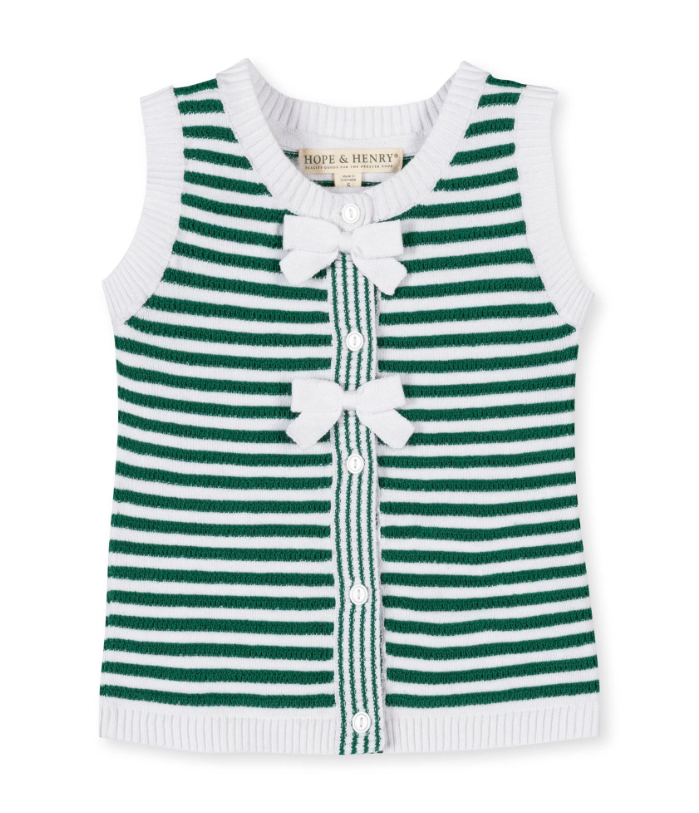 Button Front Green Sweater Tank with Bows - Hope & Henry