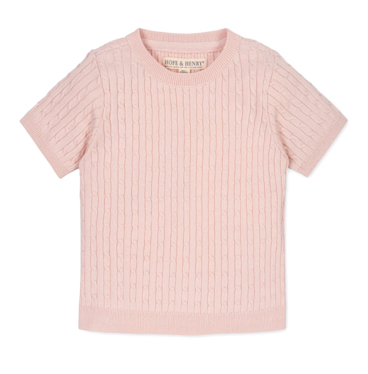 Pink Short Sleeve Cable Sweater - Hope & Henry