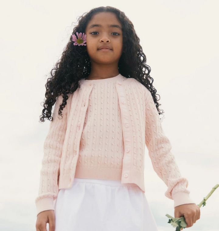 Pink Short Sleeve Cable Sweater - Hope & Henry