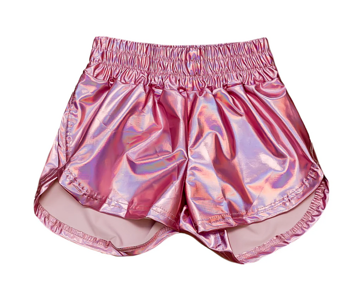 Iridescent Pink Metallic Shorts - Belle Cher