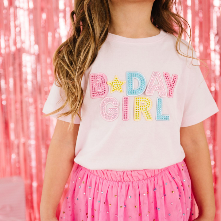 Pink Rhinestone Birthday Girl Tee - Sweet Wink