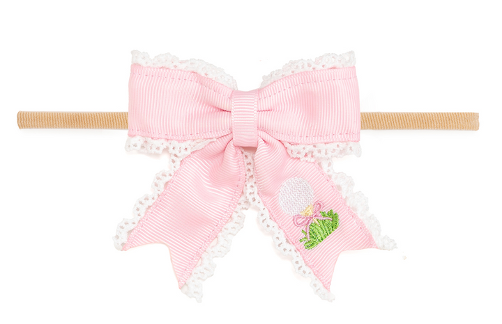 Lace Trim Golf Baby Headband Bow - Sweet Wink