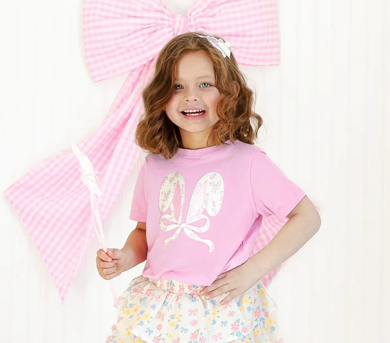Lace Bunny Bow Pink Easter Tee - Sweet Wink