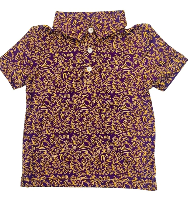 Boys Purple/Gold Tiger Polo - Meripex