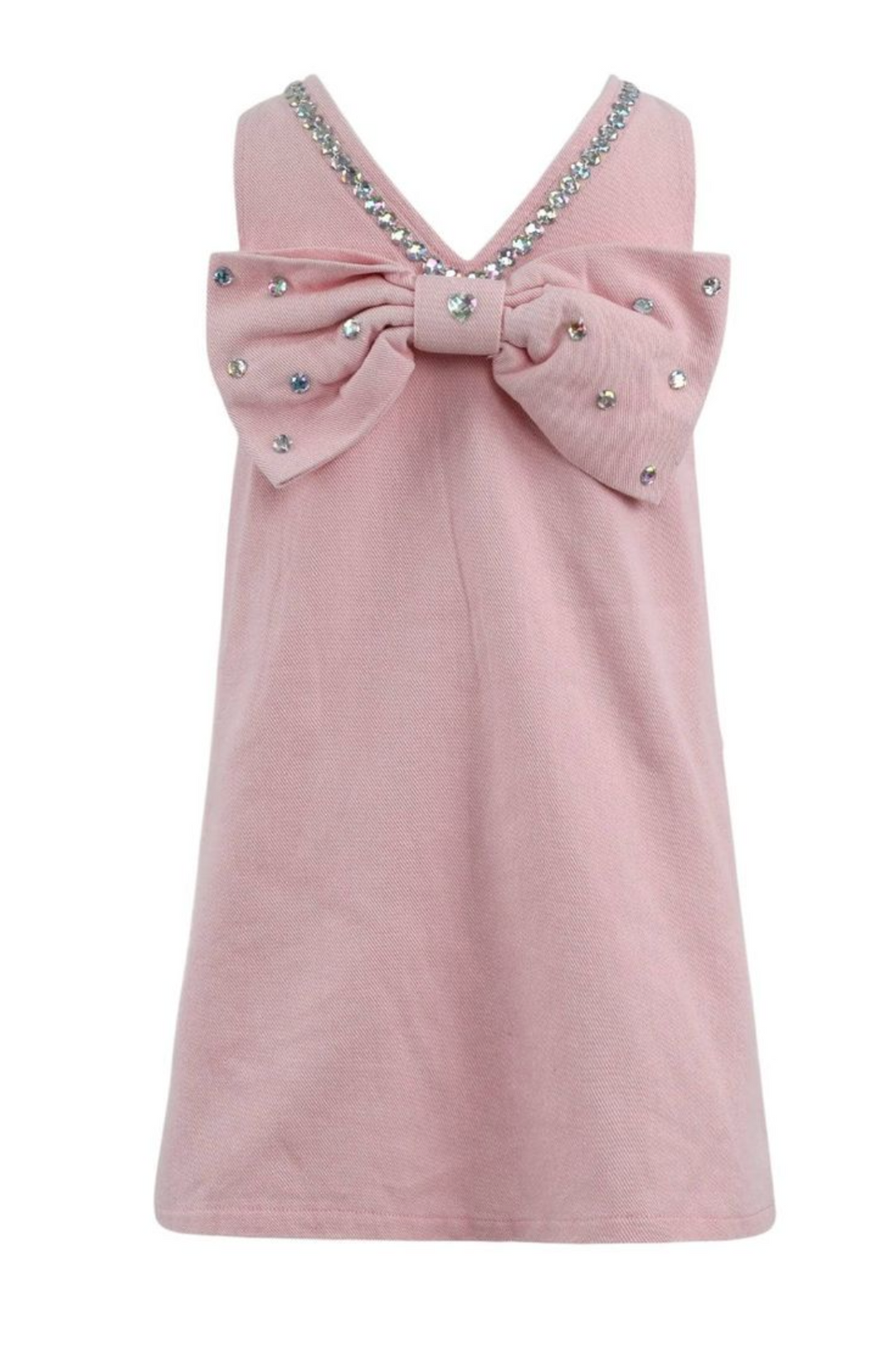 Crystal Heart Pink Denim Bow Dress - Lola + The Boys