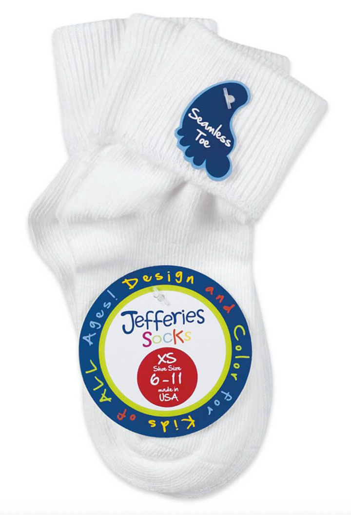 White Unisex Smooth Toe Turn Cuff Socks 3 Pair Pack