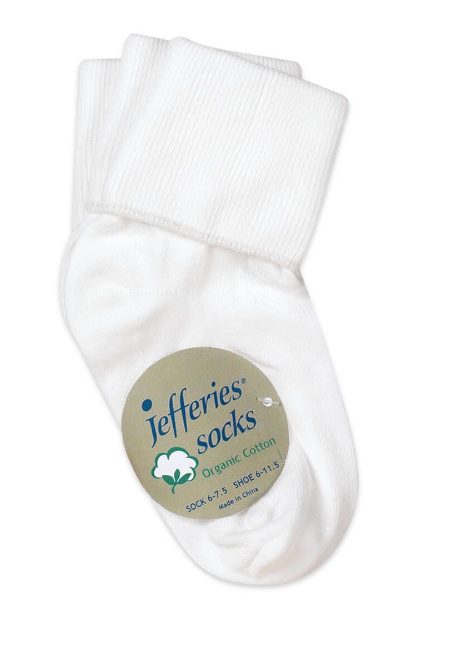 White Unisex Smooth Toe Organic Cotton Turn Cuff Socks 3 Pair Pack