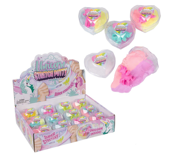 Unicorn-themed stretch putty set with packaging on a white background