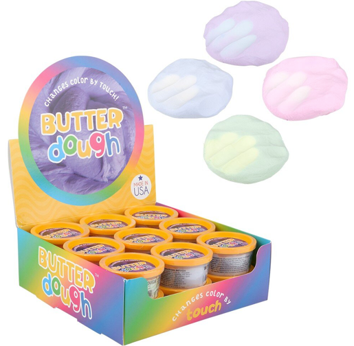 Butter dough packaging with colorful balls on a white background