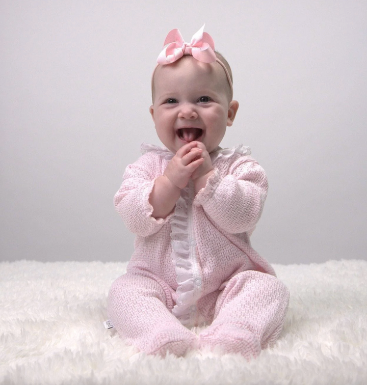 Pink Eyelet Trim Footie - Paty