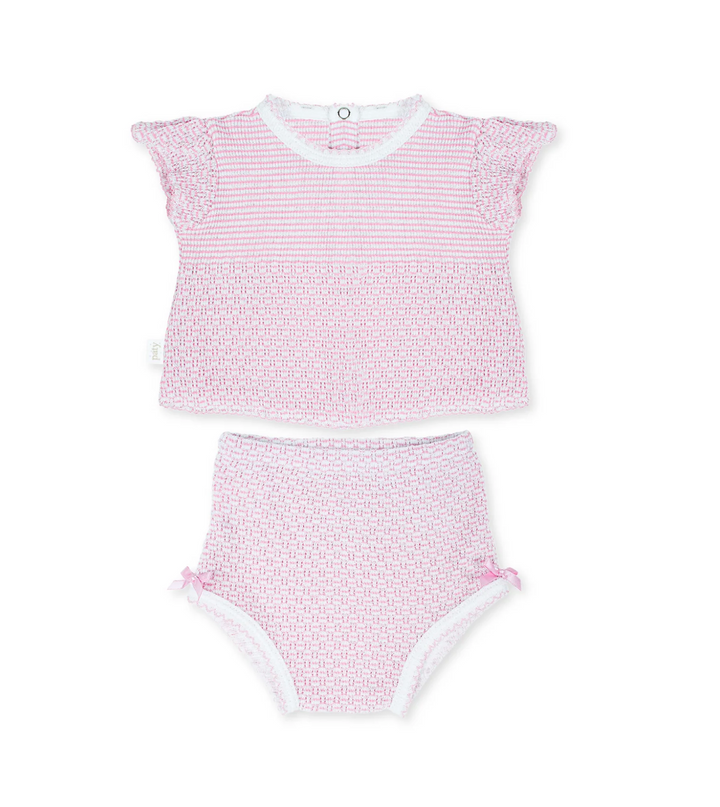 Pink Paty Knit Flutter Sleeve Diaper Set with Bows