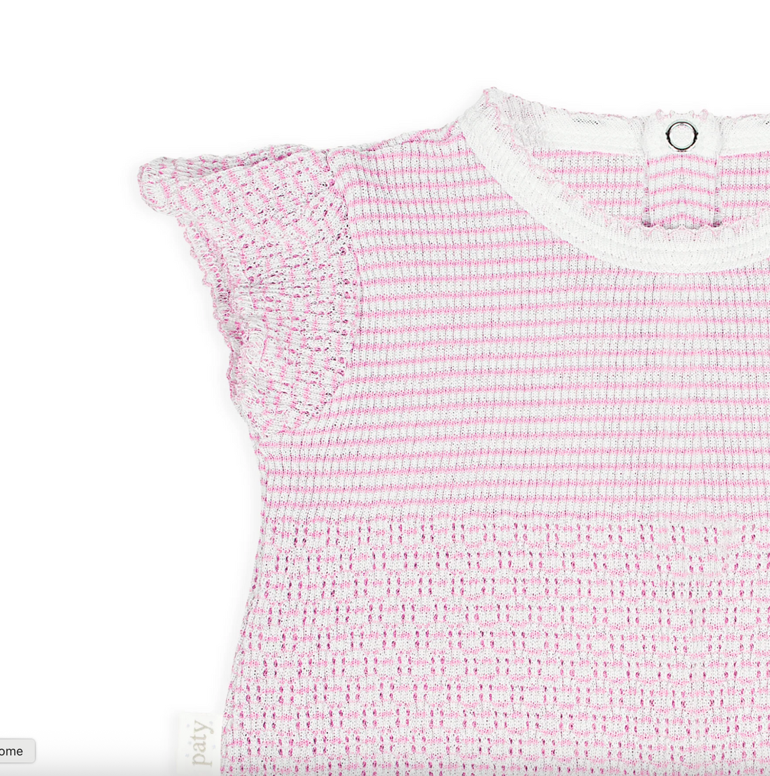 Pink Paty Knit Flutter Sleeve Diaper Set with Bows