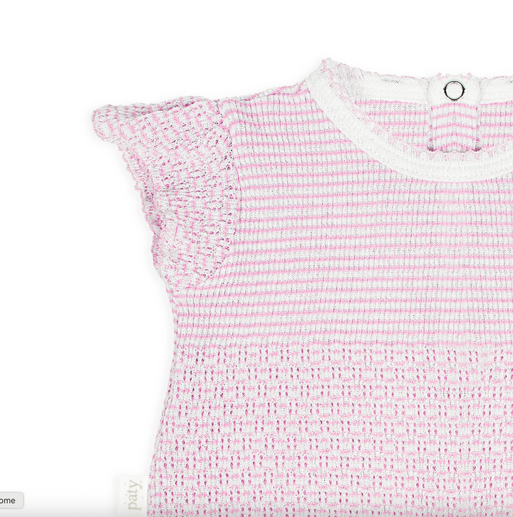 Pink Paty Knit Flutter Sleeve Diaper Set with Bows