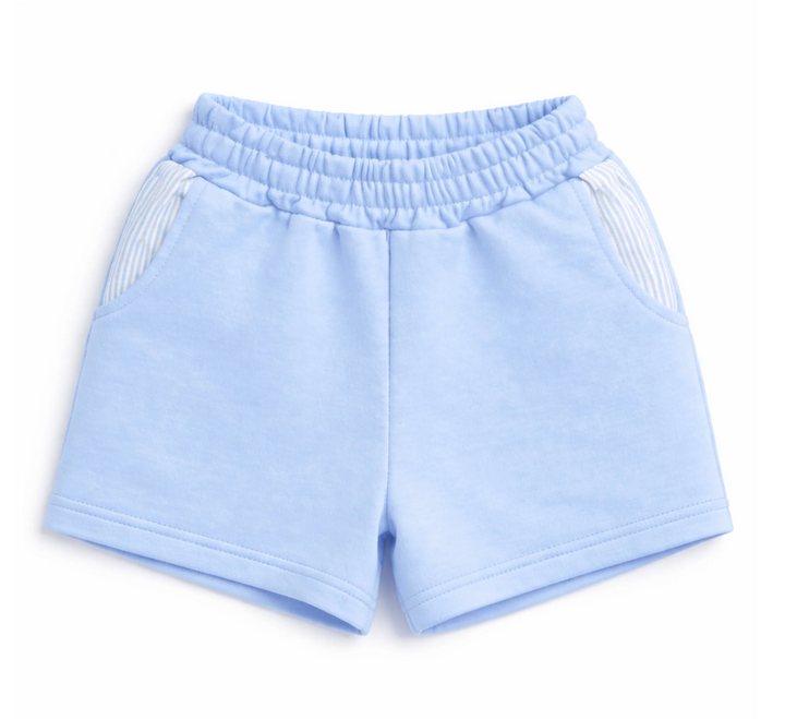 Blue Seersucker Pocket Shorts - Bits & Bows