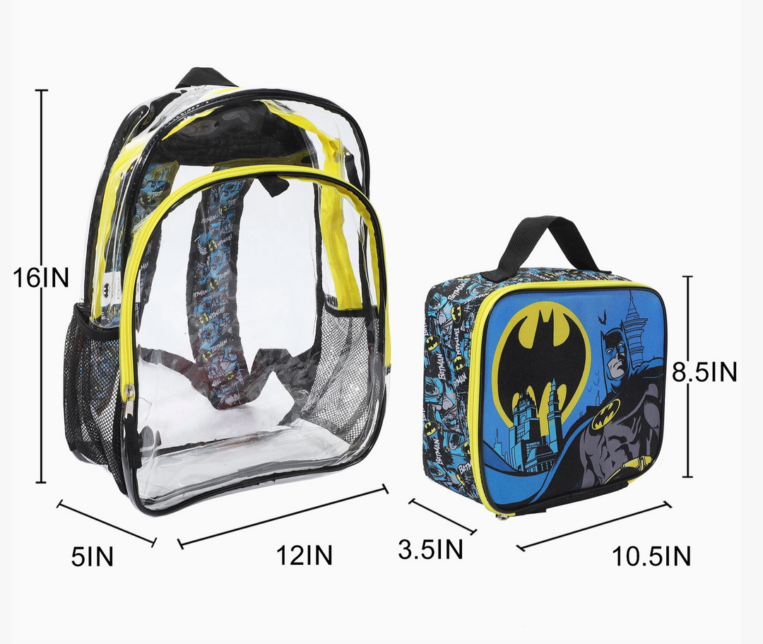 Kids Clear Batman Backpack & Lunchbox Set