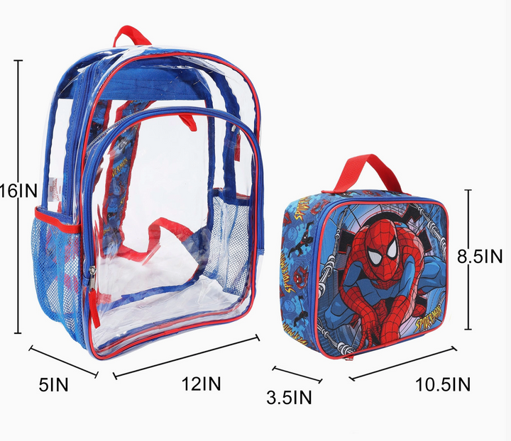 Kids Clear Spider-Man Backpack & Lunchbox Set