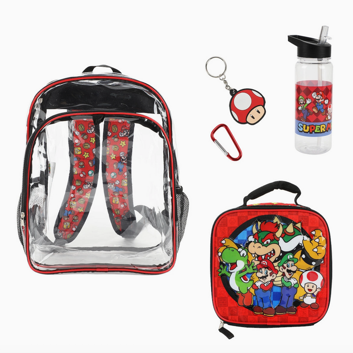Kids Clear Super Mario Backpack & Lunchbox Set 4PC