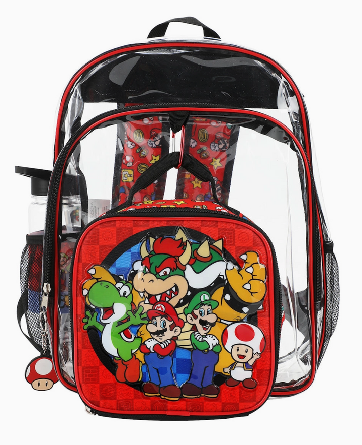Kids Clear Super Mario Backpack & Lunchbox Set 4PC