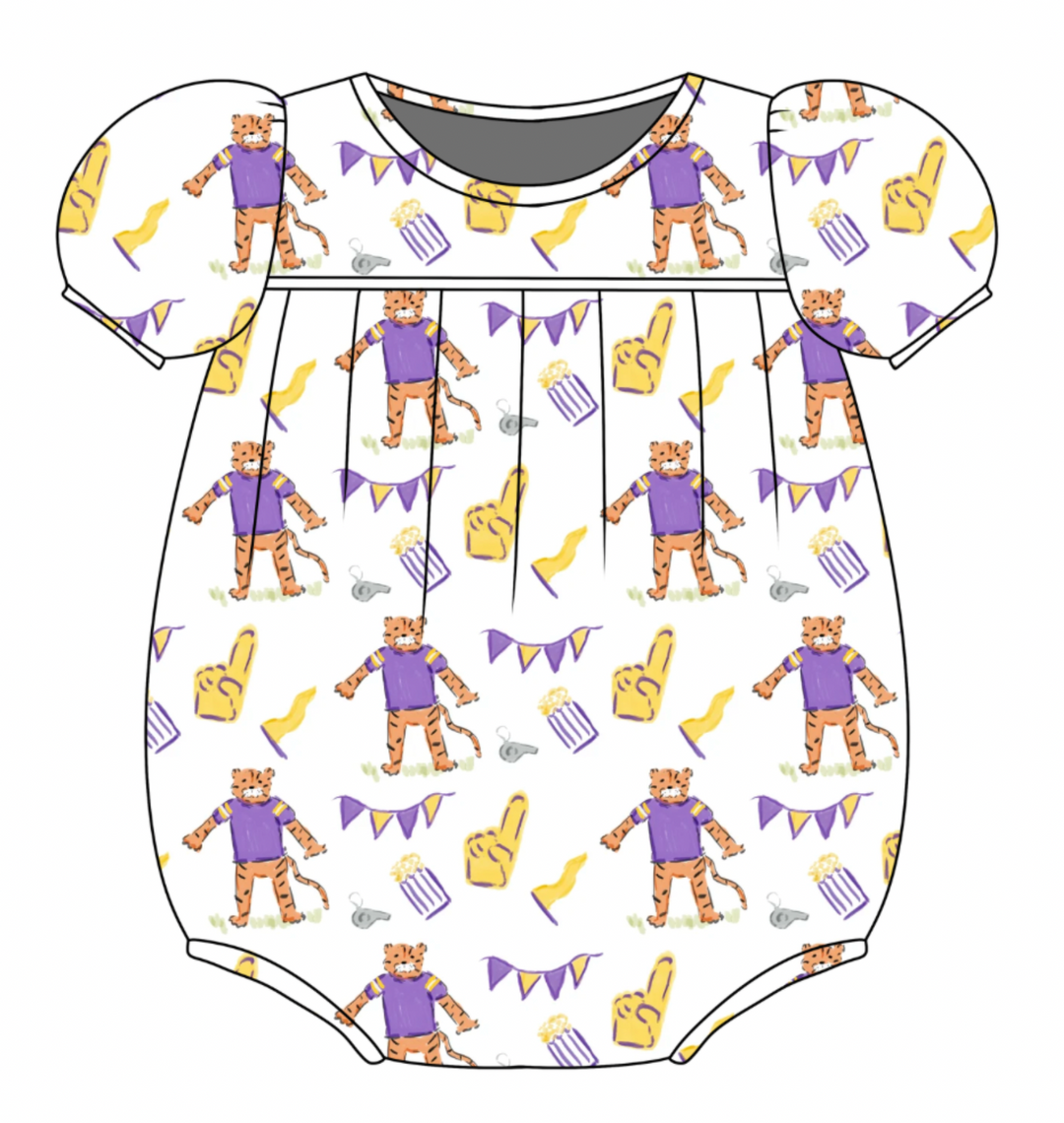 Purple & Gold Game Day Girls Pima Bubble - Three Little Ducks