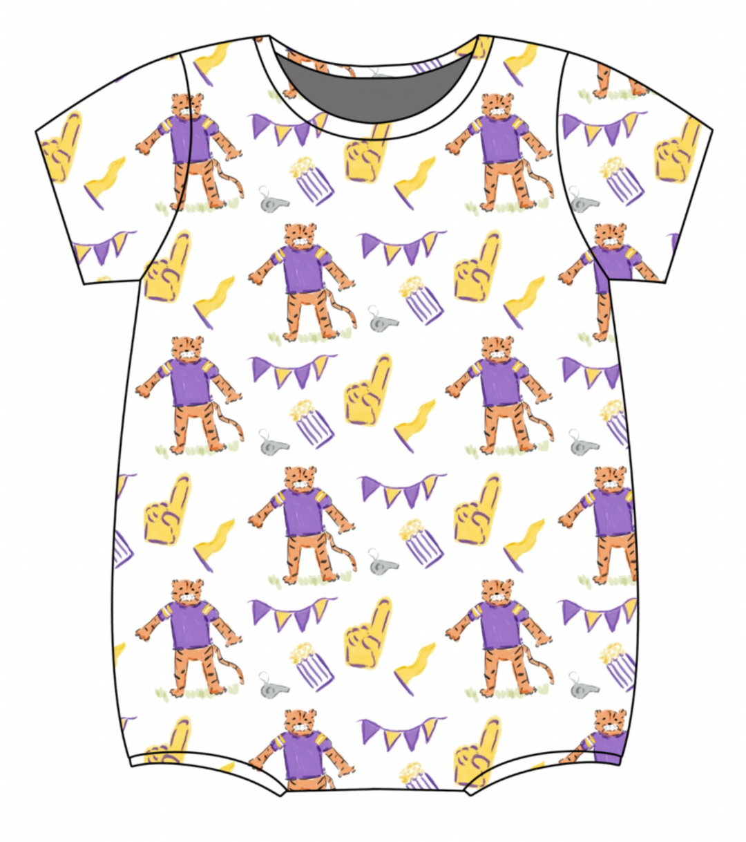 Purple & Gold Game Day Boys Pima Bubble - Three Little Ducks