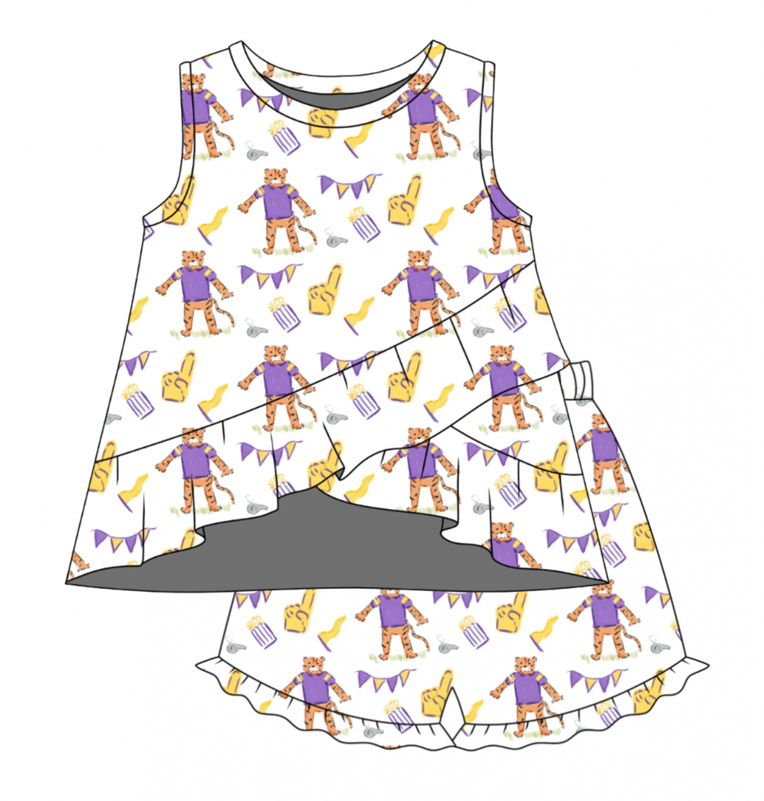 Purple & Gold Game Day Ruffle Short Set - Three Little Ducks