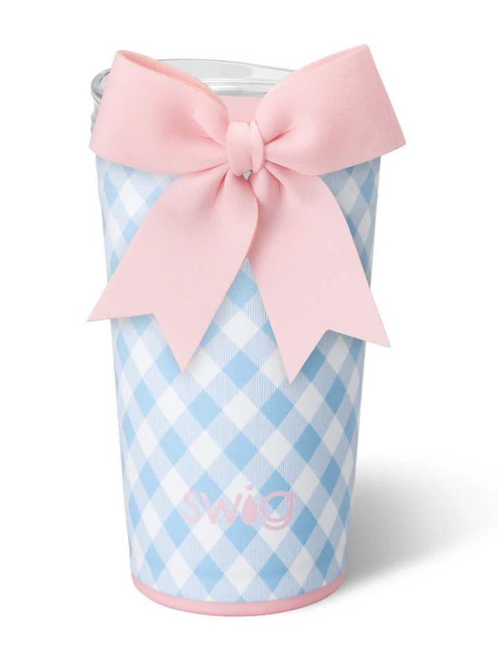 Pink Bow Blue Gingham 24oz Cup - SwigLife