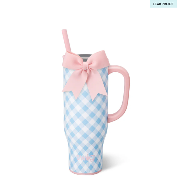 Pink Bow Gingham Mega Mug 30oz - SwigLife