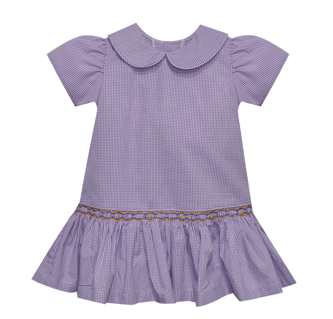 purple drop waist dress Purple & Gold Smocked Drop Waist Dress