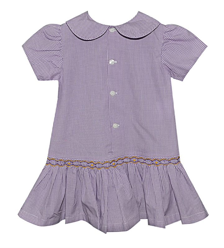 Purple & Gold Smocked Drop Waist Dress - Remember Nguyen