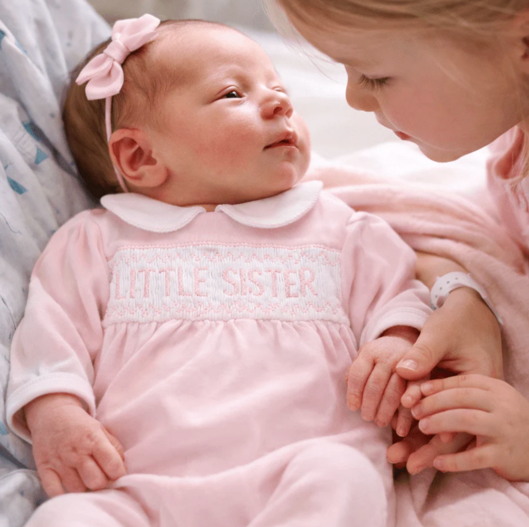 Pink Smocked Little Sister Footie - Magnolia Baby