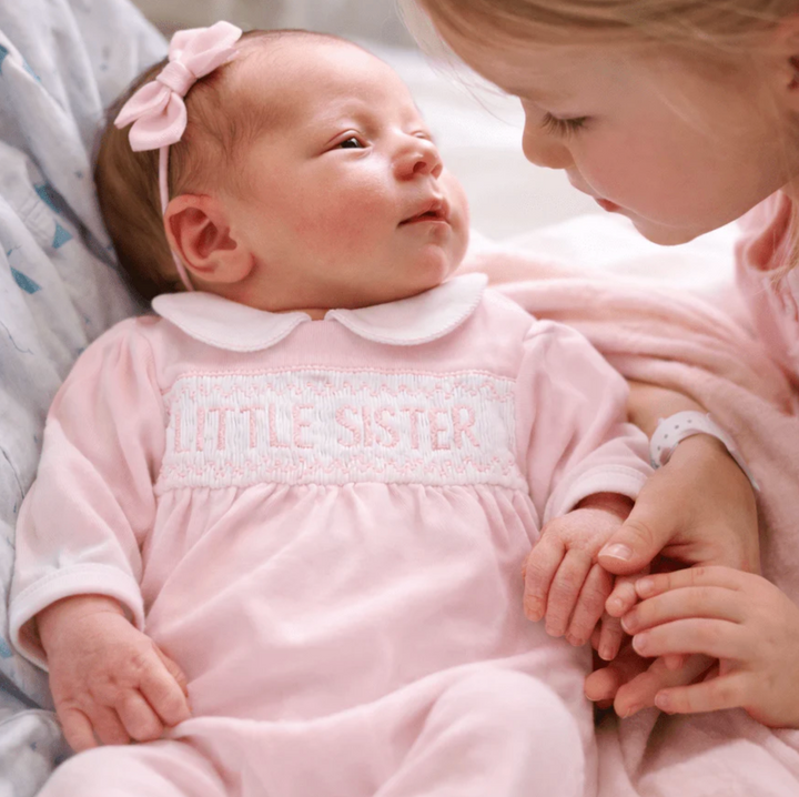 Pink Smocked Little Sister Footie - Magnolia Baby