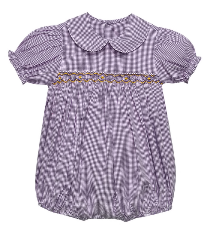 Girls Purple & Gold Smocked Bubble - Remember Nguyen