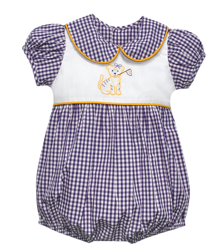 Girls Little Tiger Purple Gingham Bubble - Remember Nguyen