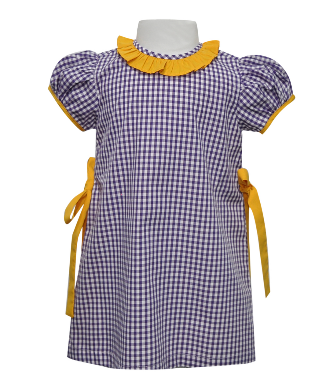 Purple Gingham w/ Gold Bows Dress - Remember Nguyen