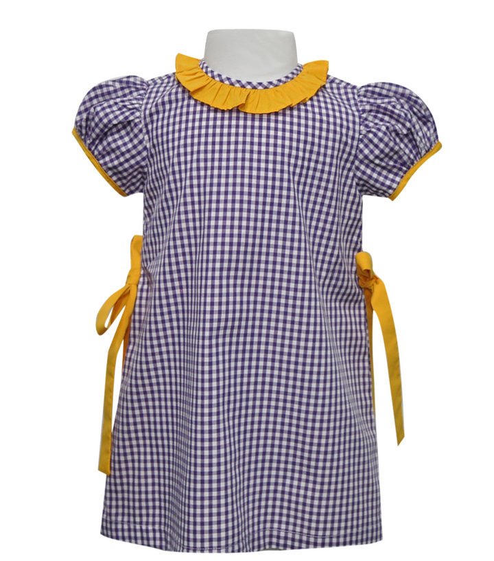 Purple Gingham w/ Gold Bows Dress - Remember Nguyen