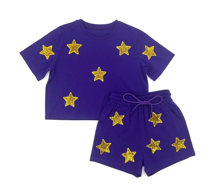 Purple & Gold Stars Short Set - Blended Spirit