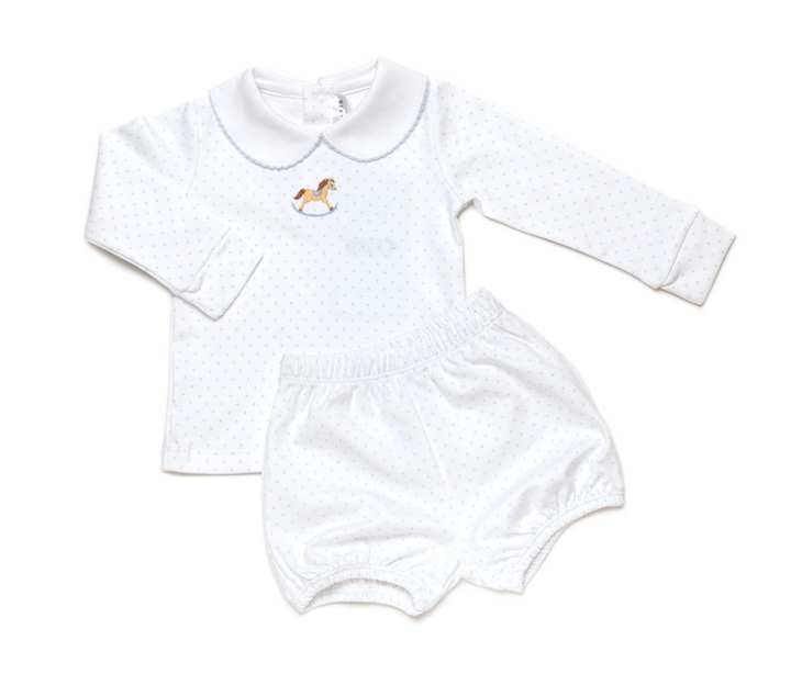 Boys Blue Rocking Horse Bloomer Set - Milly Marie