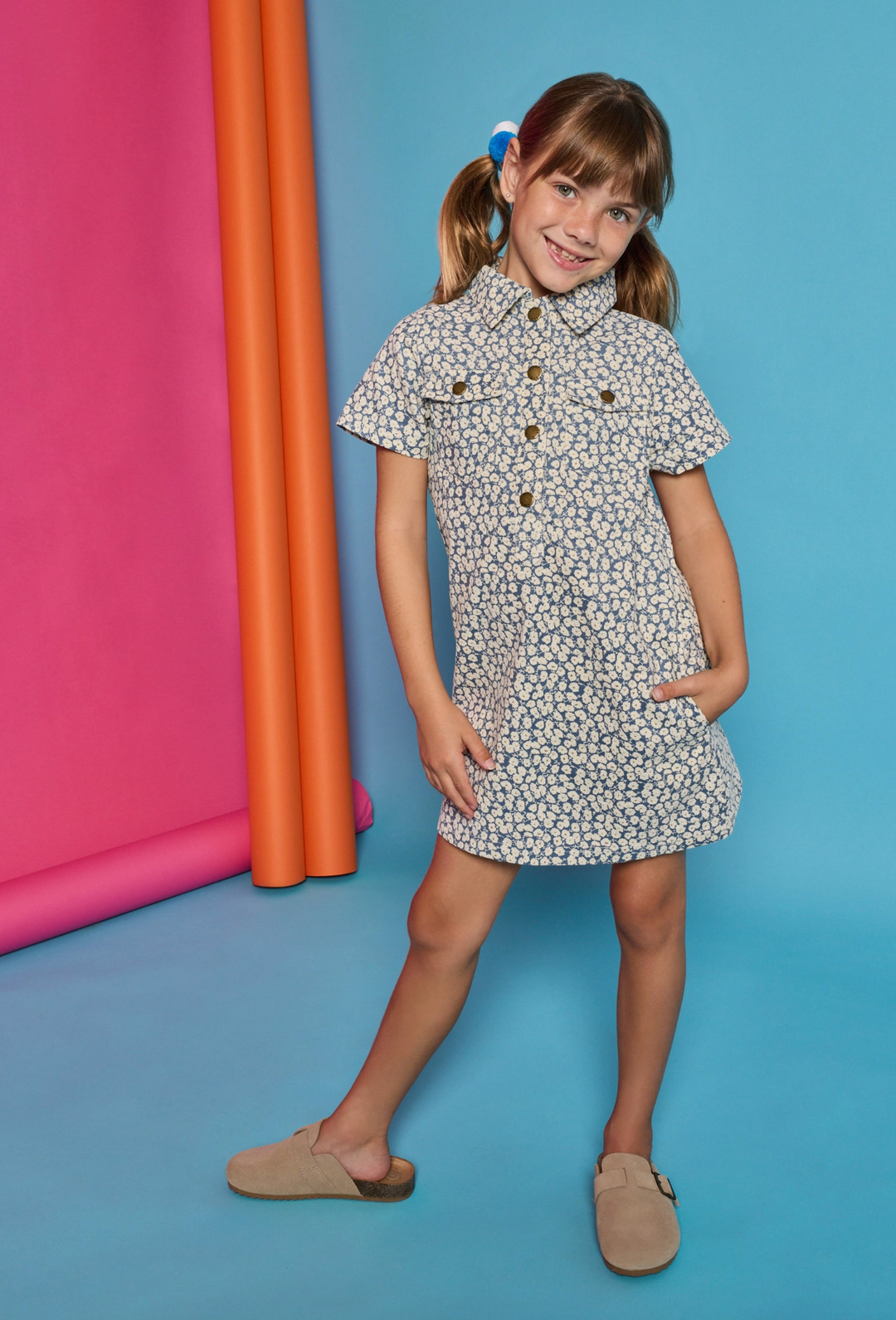 French Blue Floral Cord Dress - BISBY
