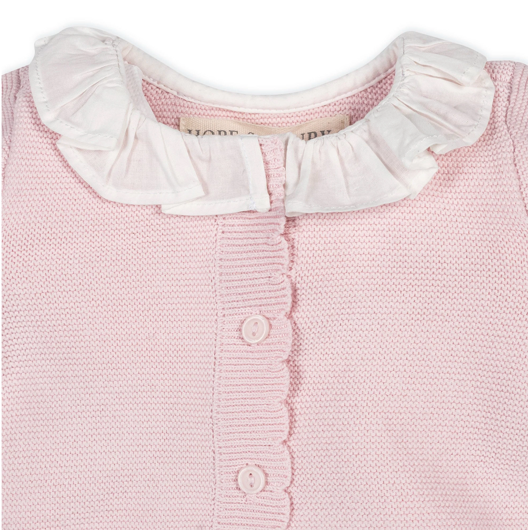 Pale Pink Organic Ruffle Collar Sweater Romper - Hope & Henry