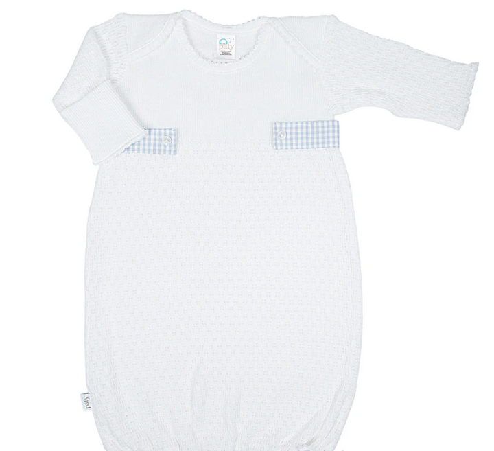 Overlap Shoulder Gown w/ Gingham Trim - Paty