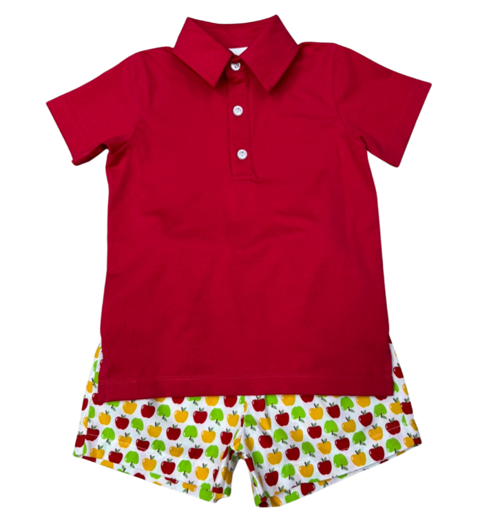 Apple Print Polo Short Set - Whimsy Bay