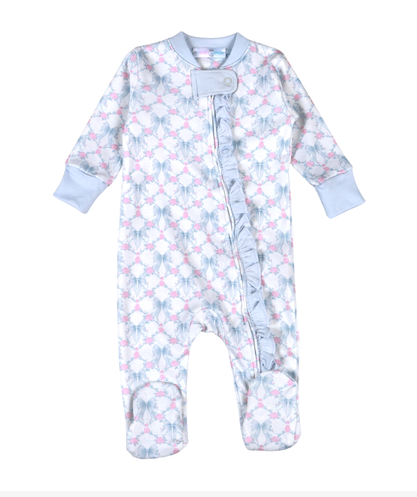 Blue Coquettes Pima Ruffle Footie - Baby Loren