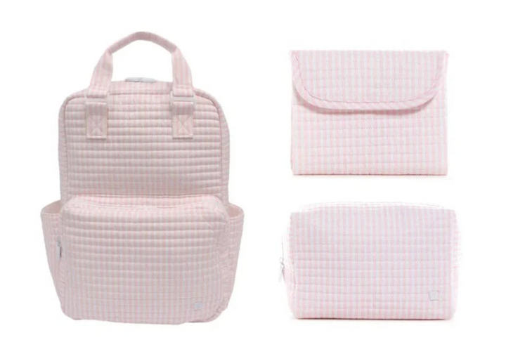Quilted Pimlico Stripe Pink Diaper Bag Bundle (3 Piece) - TRVL