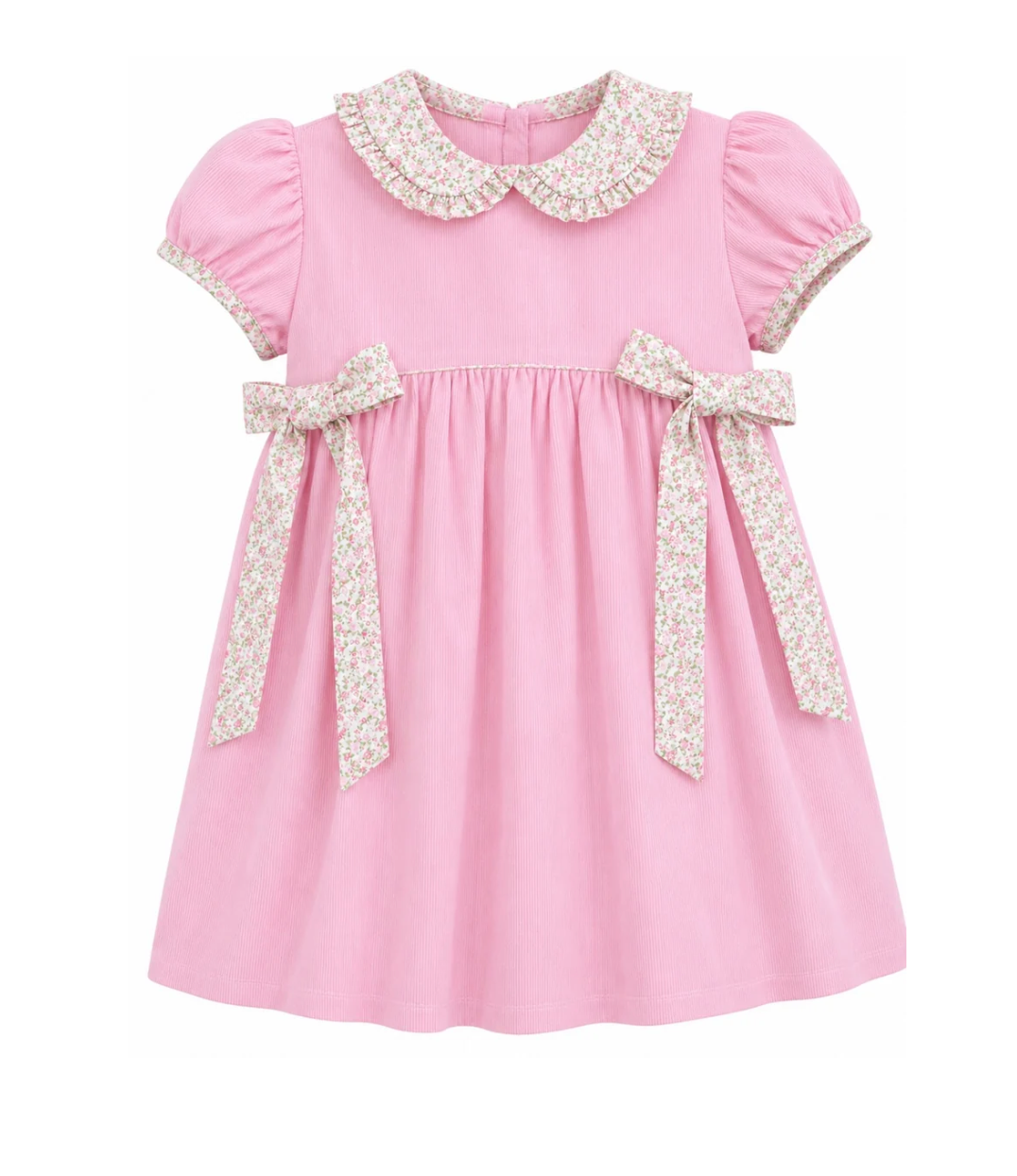 Pink Cord Dress w/ Floral Bows & Collar - petit bébé