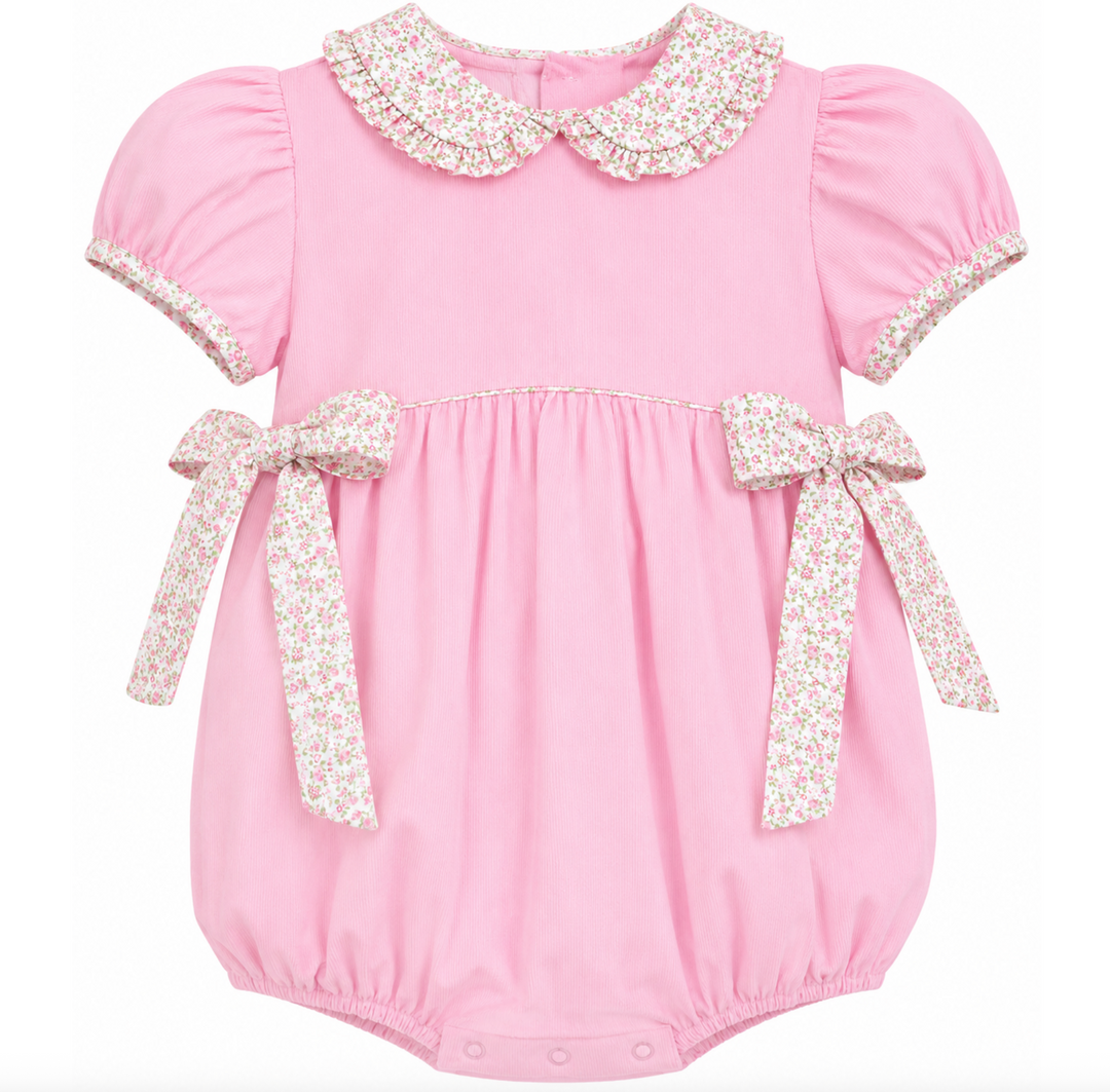 Pink Cord Bubble w/ Floral Collar & Bows - petit bébé