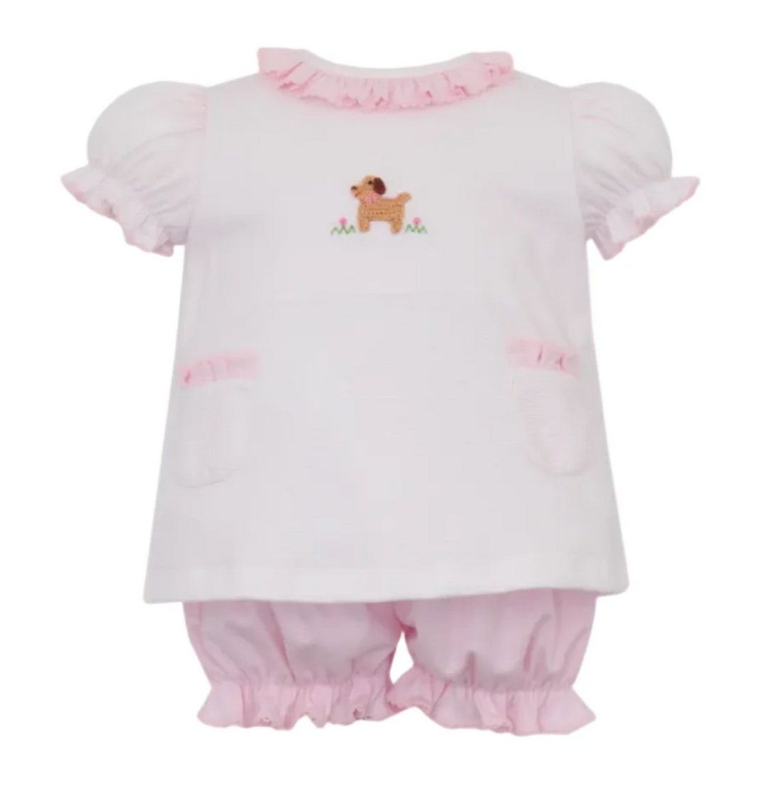 Pink Knit Stripe Puppy Bloomer Set - petit bébé