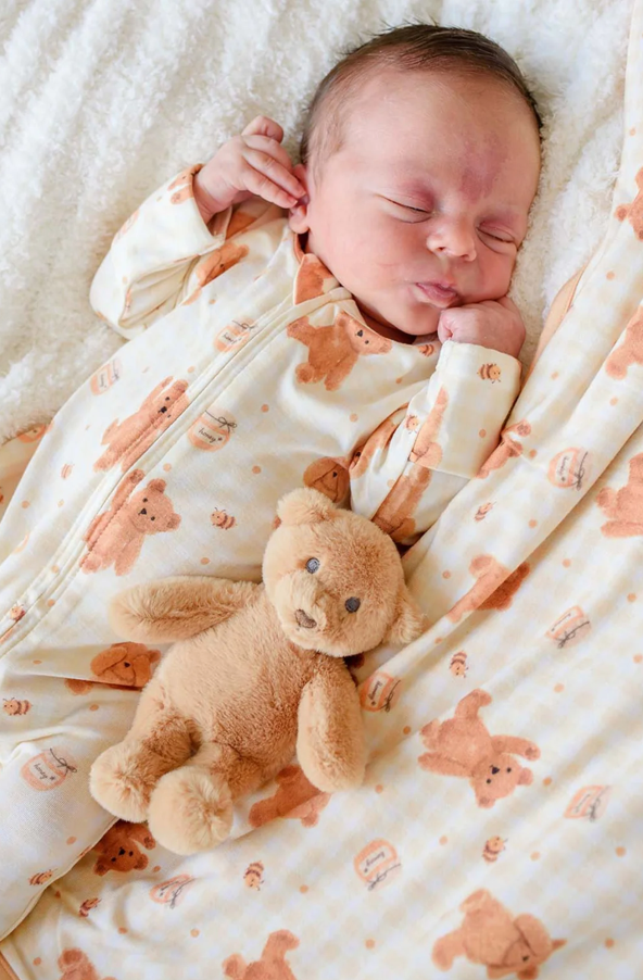 Honey Bear Bamboo Zipper Footie - Caden Lane