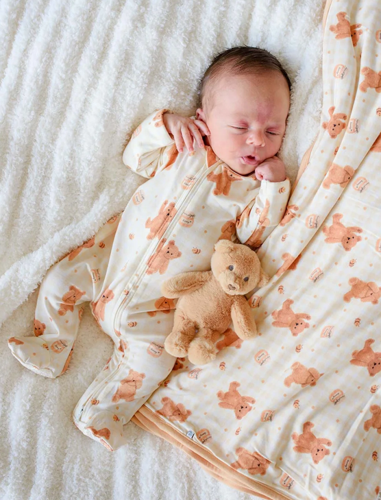 Honey Bear Bamboo Zipper Footie - Caden Lane